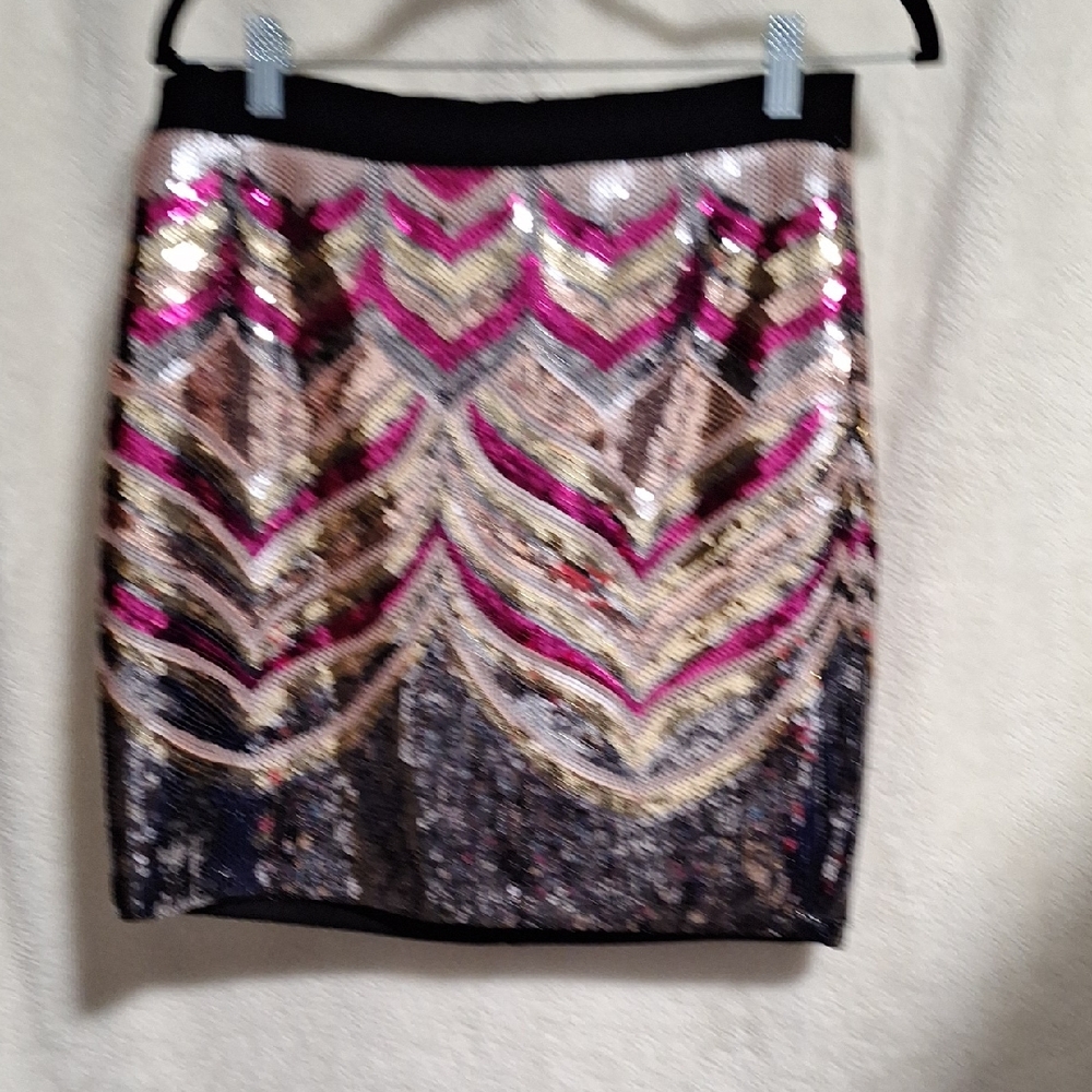 Sequin Chevron Skirt - Pink, Gold, Black